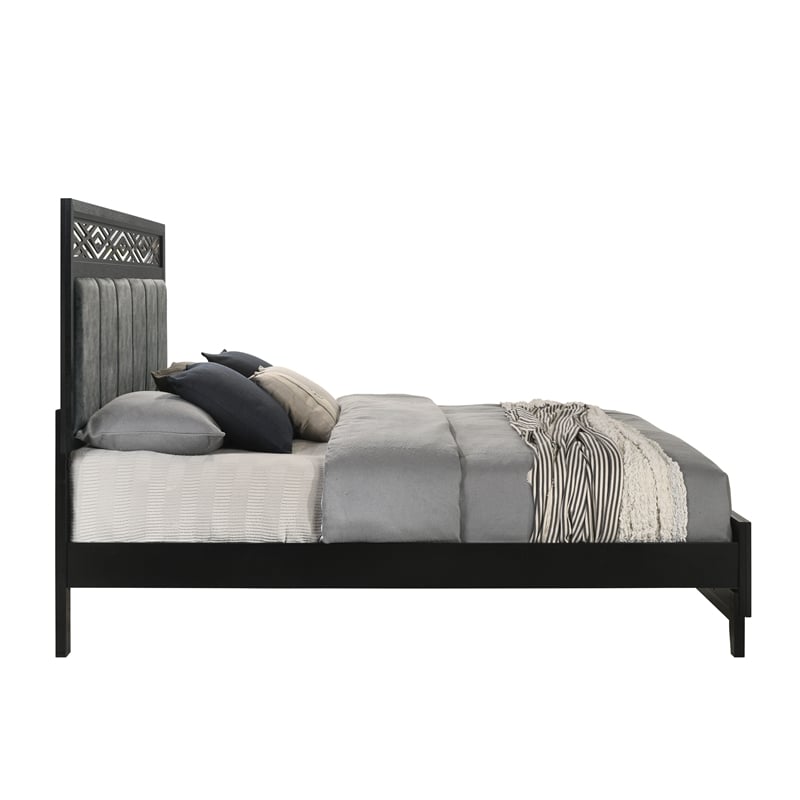 Pemberly Row Rubberwood Queen Panel Bed in Sleek Black Finish