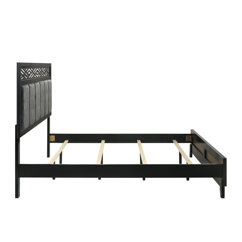 Pemberly Row Rubberwood Queen Panel Bed in Sleek Black Finish