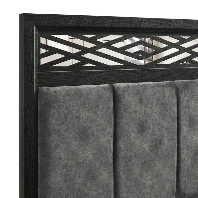 Pemberly Row Rubberwood Queen Panel Bed in Sleek Black Finish