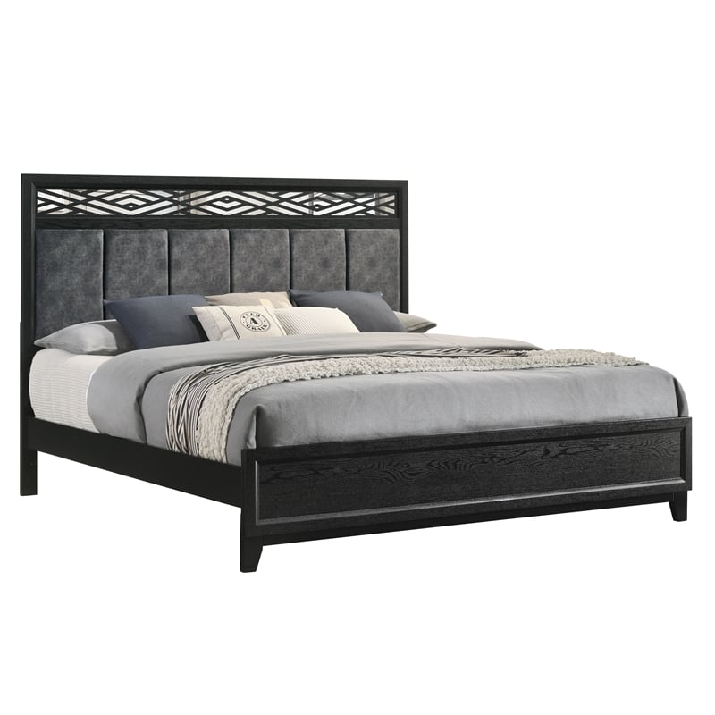 Pemberly Row Rubberwood Queen Panel Bed in Sleek Black Finish
