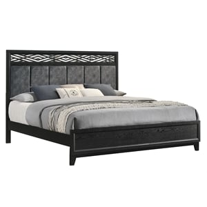 Pemberly Row Rubberwood Queen Panel Bed in Sleek Black Finish