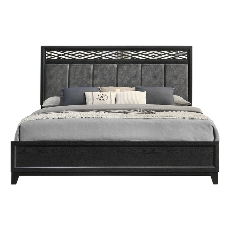 Pemberly Row Rubberwood Queen Panel Bed in Sleek Black Finish