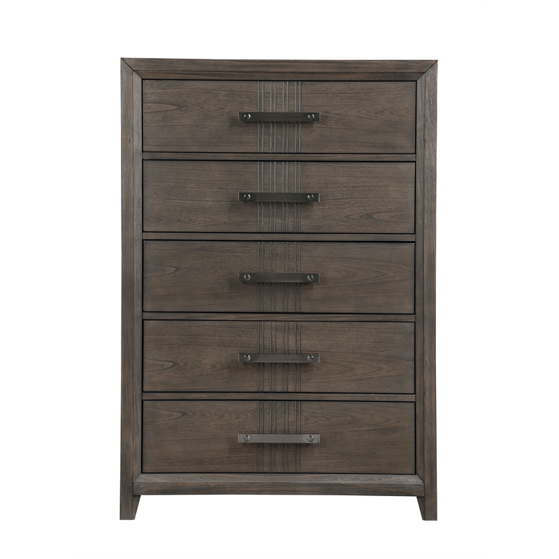 Pemberly Row 5-Drawer Solid Wood Chest in Walnut with Felt-Lined Drawer