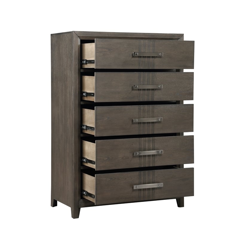 Pemberly Row 5-Drawer Solid Wood Chest in Walnut with Felt-Lined Drawer