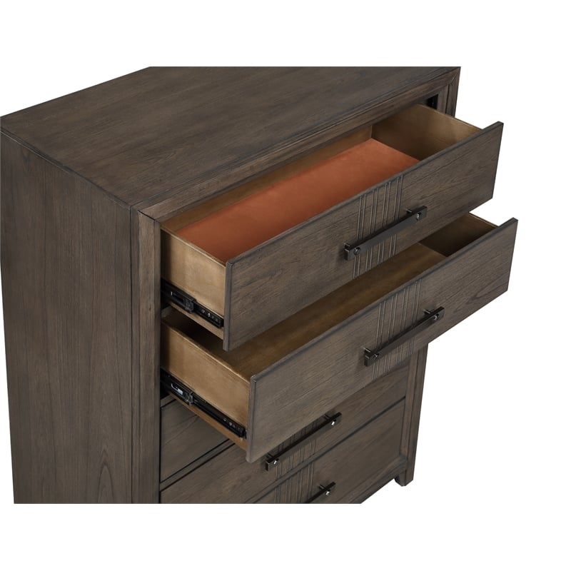 Pemberly Row 5-Drawer Solid Wood Chest in Walnut with Felt-Lined Drawer