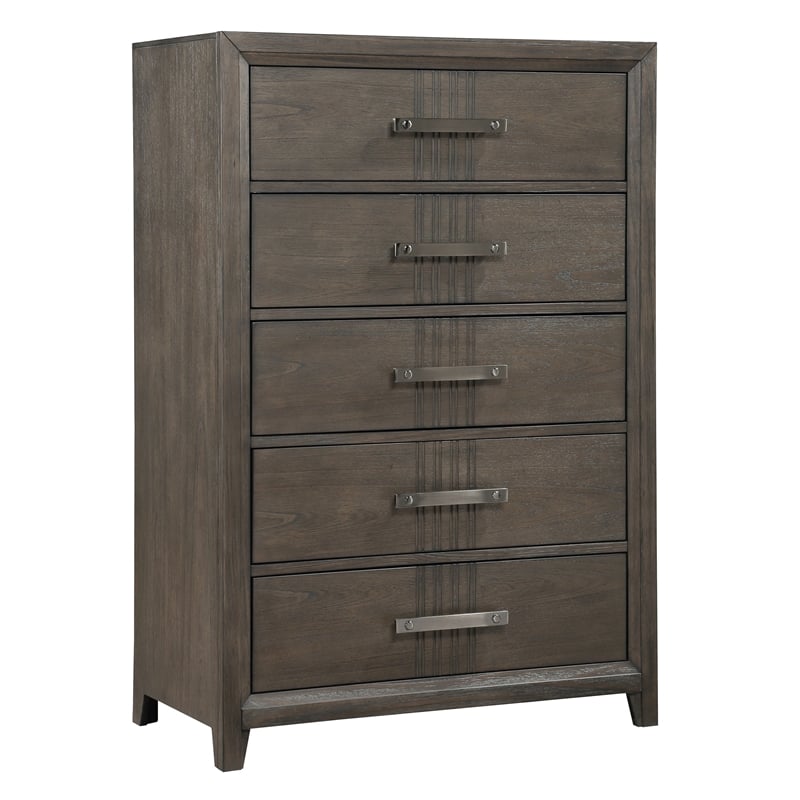 Pemberly Row 5-Drawer Solid Wood Chest in Walnut with Felt-Lined Drawer