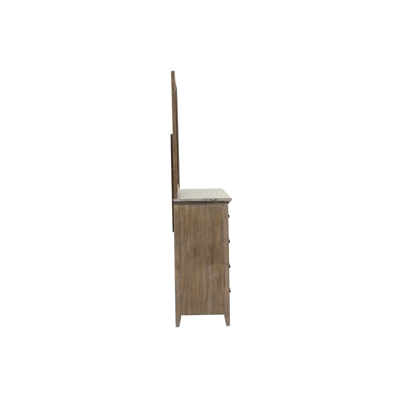 Pemberly Row Tybee Pine Wood 5-Drawer Dresser with Mirror in Sand Finish