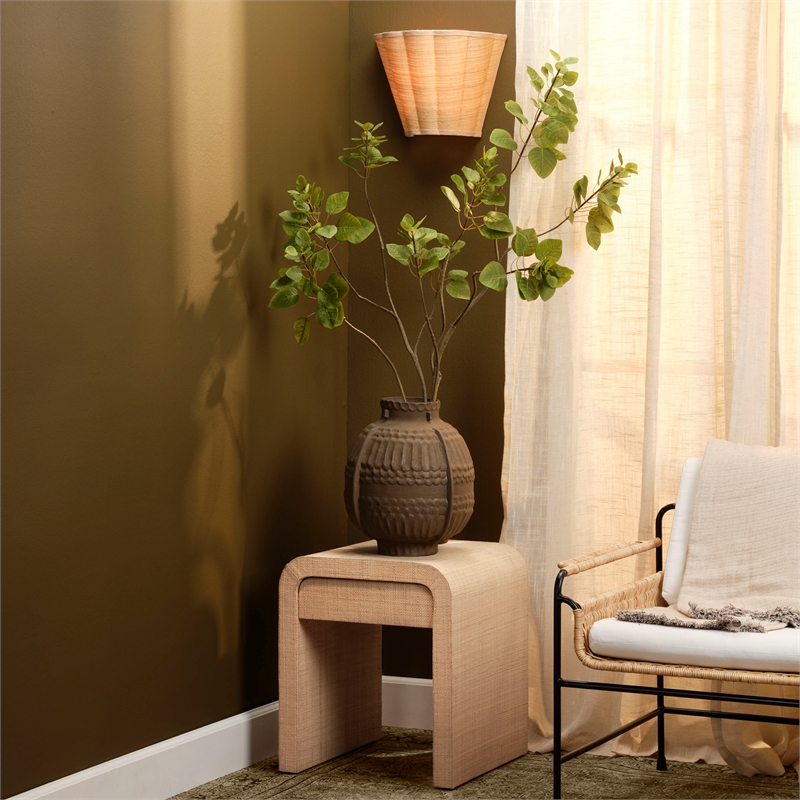 Pemberly Row Raffia and Engineered Wood Side Table with Drawer in Natural