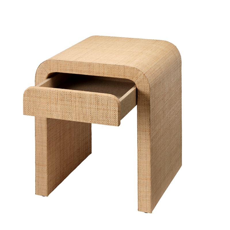 Pemberly Row Raffia and Engineered Wood Side Table with Drawer in Natural