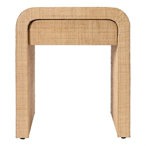 Pemberly Row Raffia and Engineered Wood Side Table with Drawer in Natural