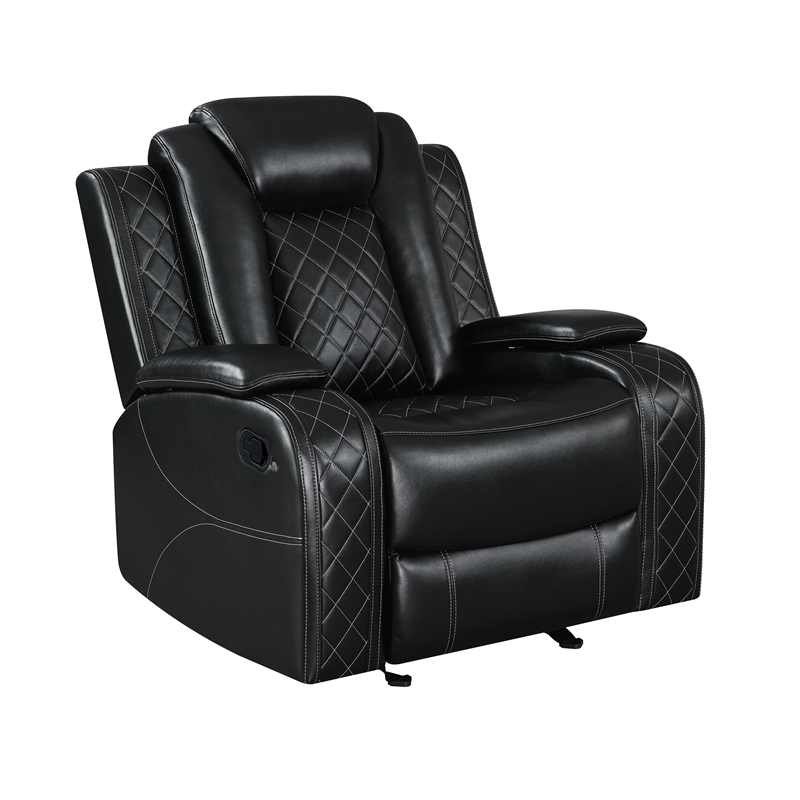 Pemberly Row Faux Leather Glider Recliner in Black