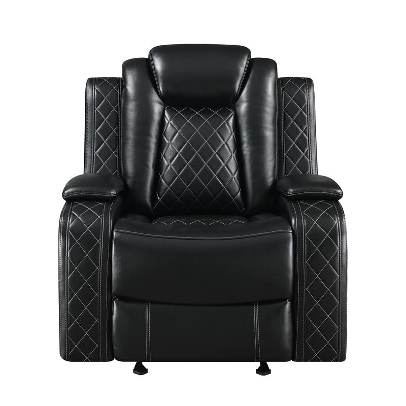 Pemberly Row Faux Leather Glider Recliner in Black