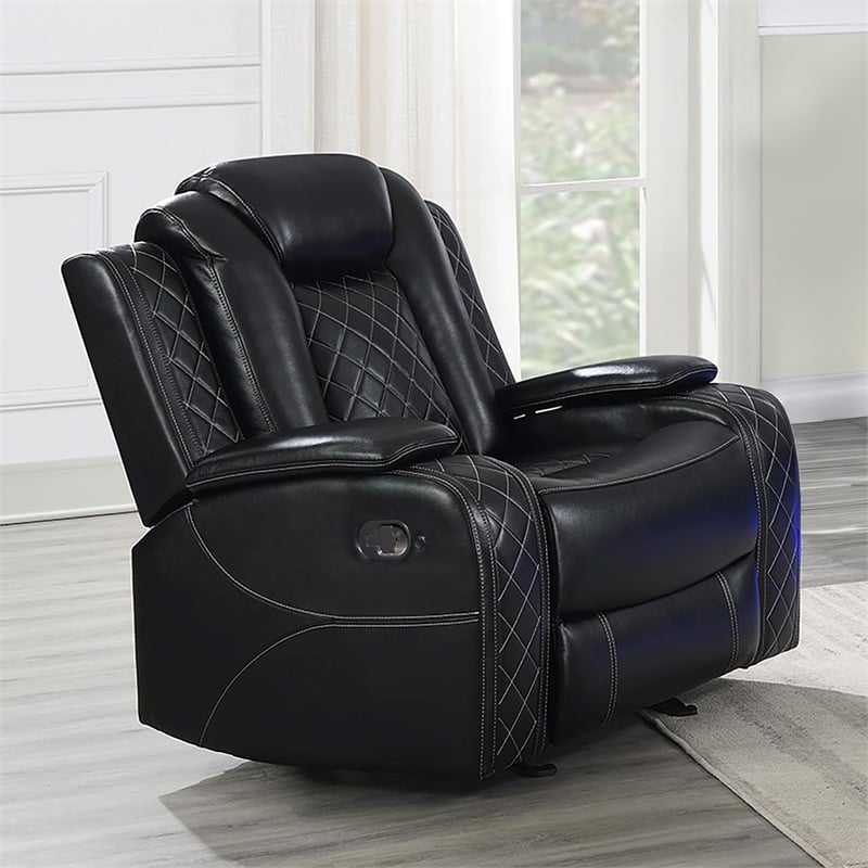 Pemberly Row Faux Leather Glider Recliner in Black