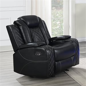 Pemberly Row Faux Leather Glider Recliner in Black