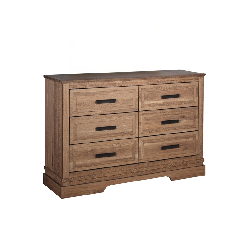 Pemberly Row Wood 6-Drawer Dresser in Pecan