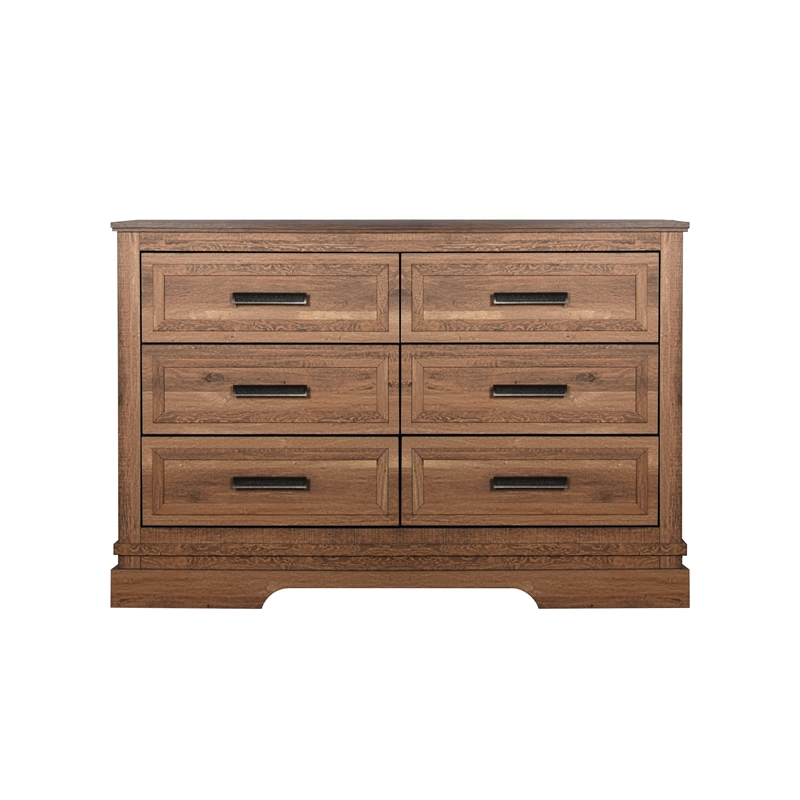 Pemberly Row Wood 6-Drawer Dresser in Pecan