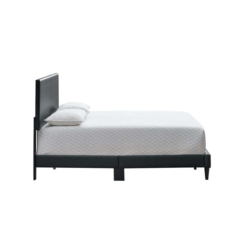 Pemberly Row King Platform Bed in Faux Leather Black with Adjustable Headboard