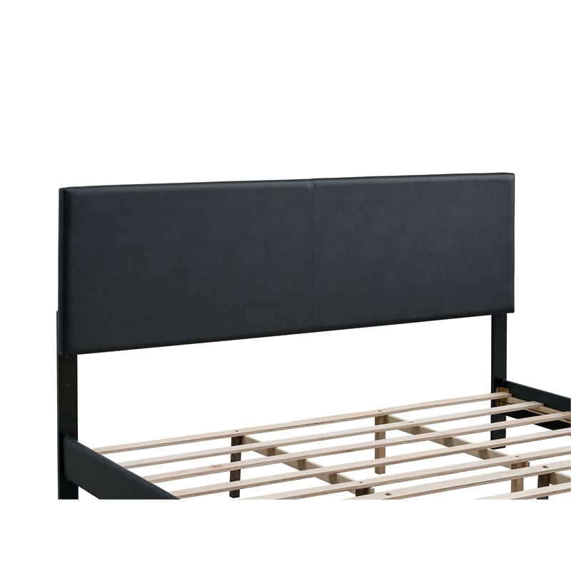 Pemberly Row King Platform Bed in Faux Leather Black with Adjustable Headboard