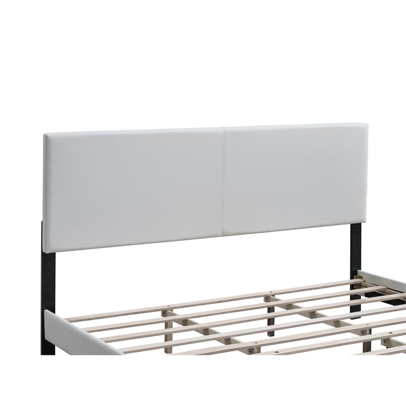 Pemberly Row King Platform Bed in Faux Leather White with Adjustable Headboard