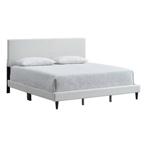 Pemberly Row King Platform Bed in Faux Leather White with Adjustable Headboard