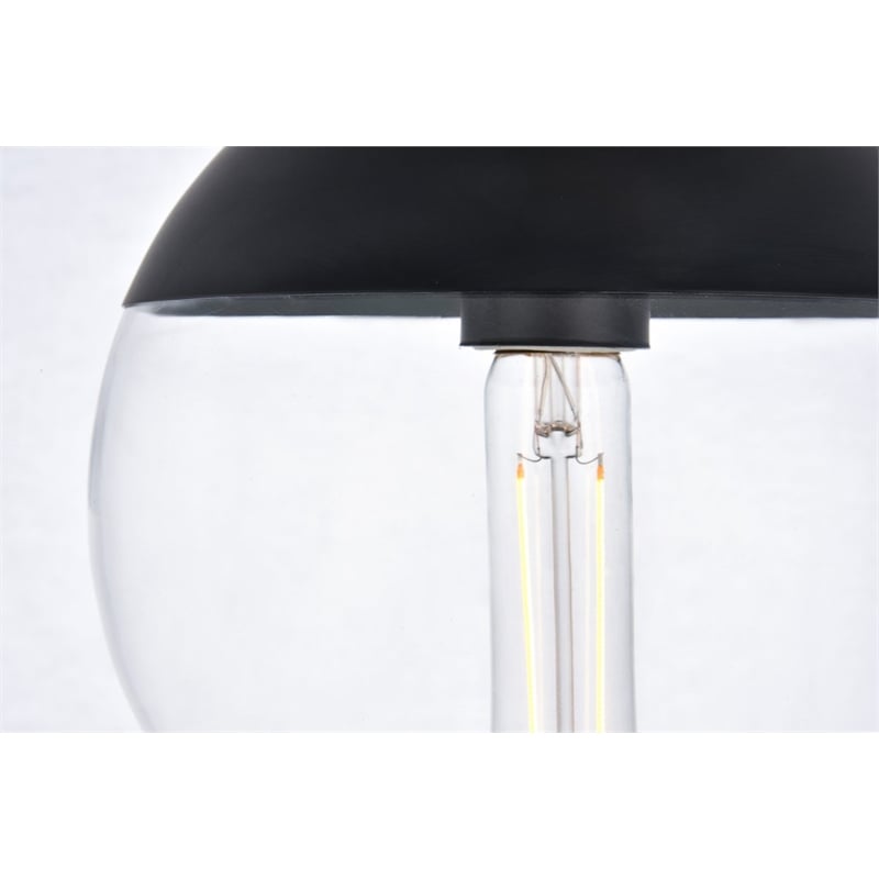Pemberly Row Eclipse 1-Light Metal and Glass Flush Mount in Black Clear