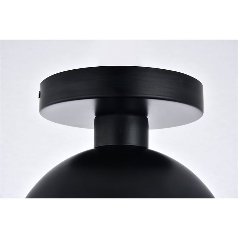 Pemberly Row Eclipse 1-Light Metal and Glass Flush Mount in Black Clear
