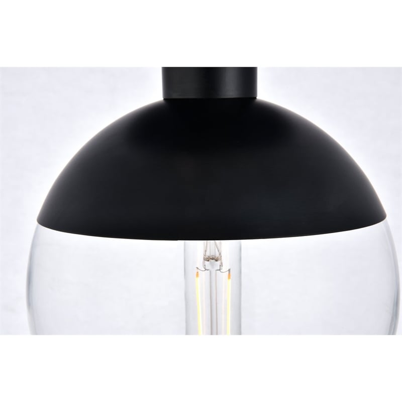 Pemberly Row Eclipse 1-Light Metal and Glass Flush Mount in Black Clear