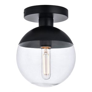 Pemberly Row Eclipse 1-Light Metal and Glass Flush Mount in Black Clear