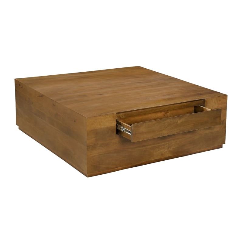 Pemberly Row Flagstaff Square Cocktail Table in Tan Mango Wood