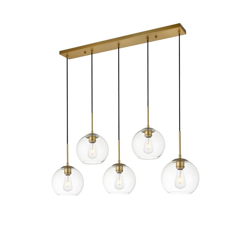 Pemberly Row 5-Light Metal and Glass Pendant in Brass and Clear