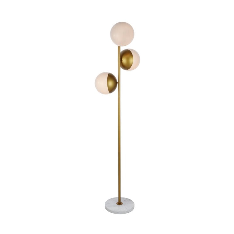 Pemberly Row 3-Light Metal and Glass Floor Lamp in Brass and White