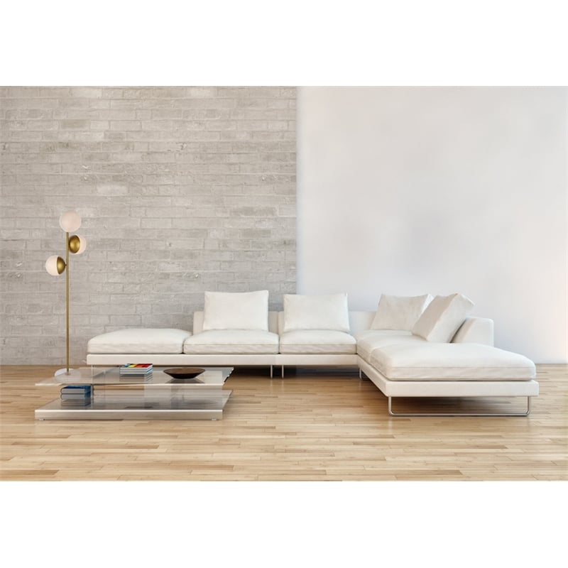 Pemberly Row 3-Light Metal and Glass Floor Lamp in Brass and White