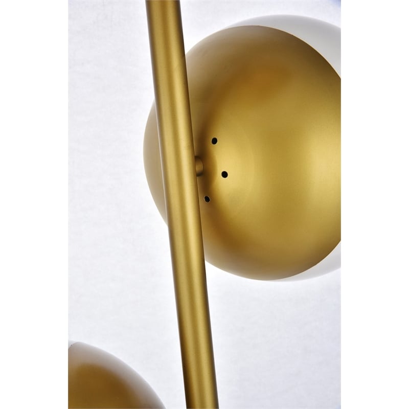 Pemberly Row 3-Light Metal and Glass Floor Lamp in Brass and White