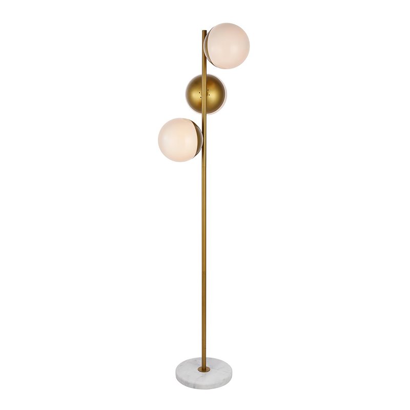 Pemberly Row 3-Light Metal and Glass Floor Lamp in Brass and White