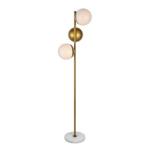 Pemberly Row 3-Light Metal and Glass Floor Lamp in Brass and White