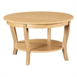 Pemberly Row Round Coffee Table with Shelf in Beige Wood Finish