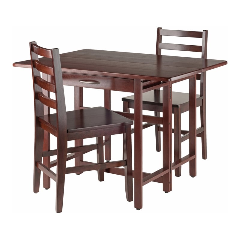 Pemberly Row 3-Piece Drop Leaf Solid Wood Dining Set in Walnut Finish