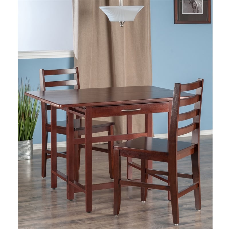Pemberly Row 3-Piece Drop Leaf Solid Wood Dining Set in Walnut Finish