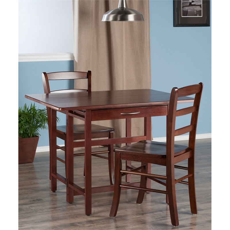 Pemberly Row 3-Piece Drop Leaf Wood Dining Set with Ladder Back Chairs