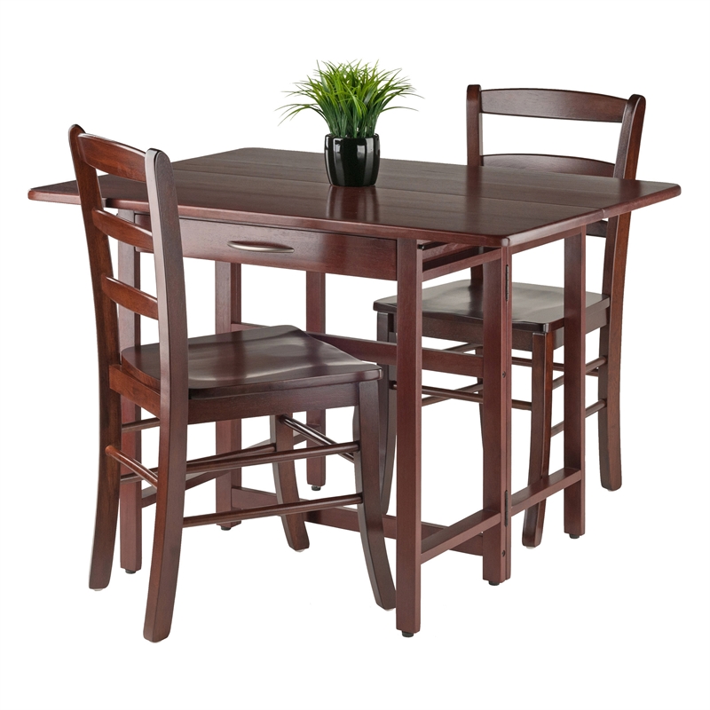 Pemberly Row 3-Piece Drop Leaf Wood Dining Set with Ladder Back Chairs
