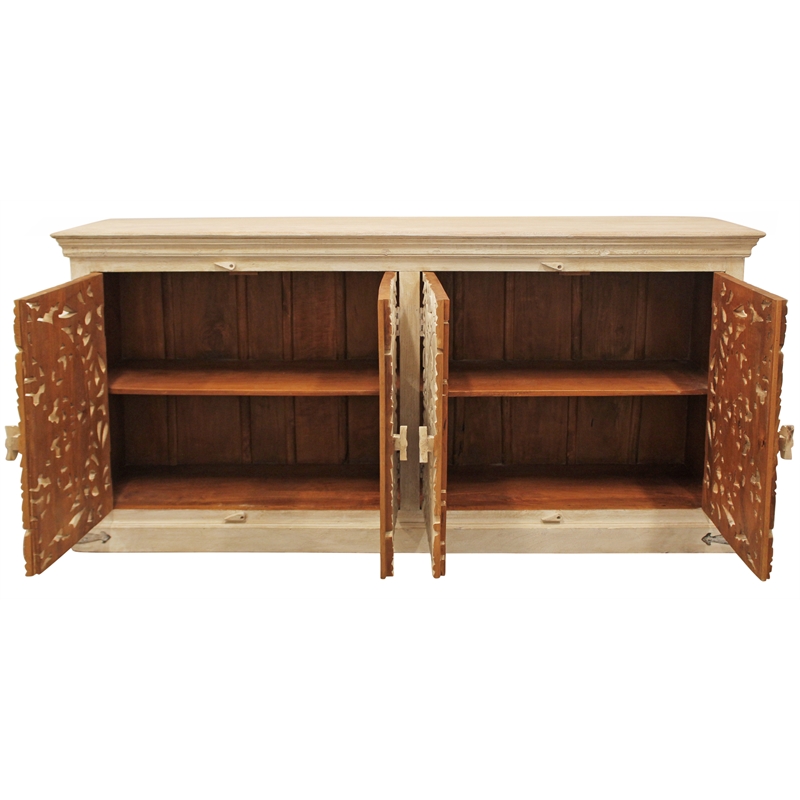 Pemberly Row 4-Door Sideboard in Distressed White Mango Wood Finish