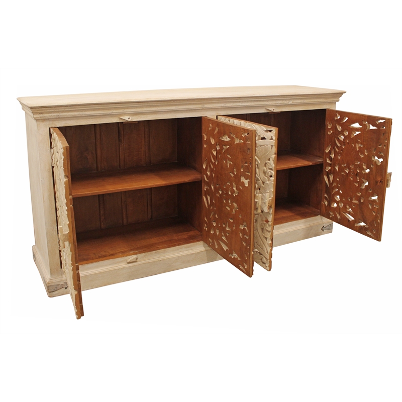 Pemberly Row 4-Door Sideboard in Distressed White Mango Wood Finish
