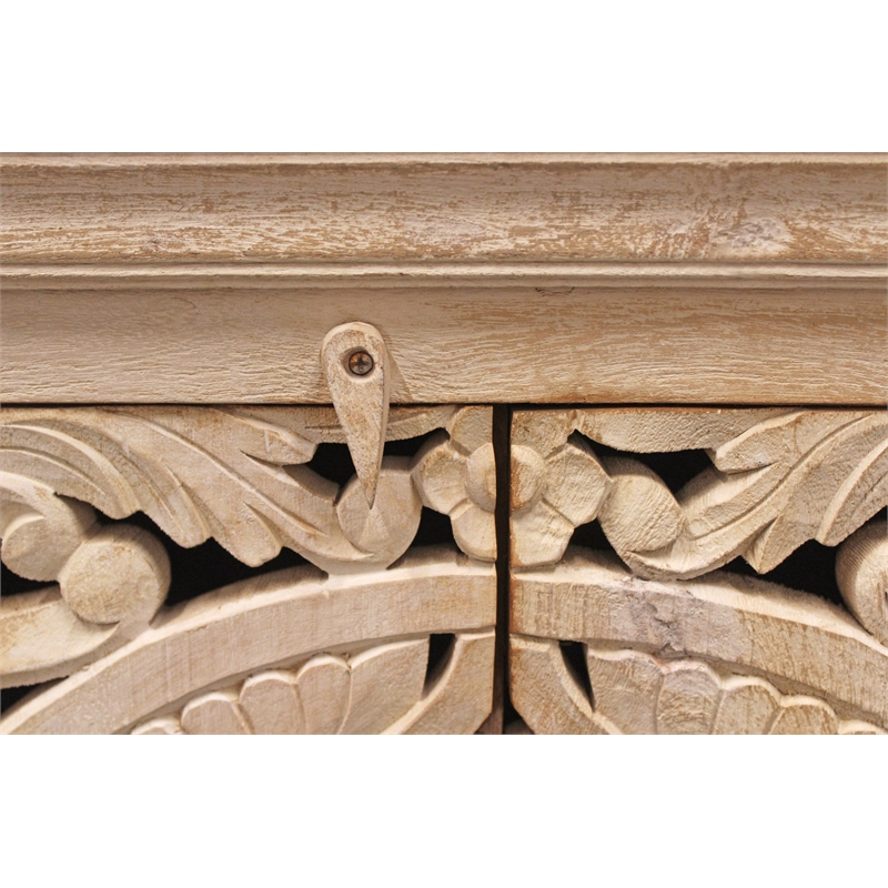 Pemberly Row 4-Door Sideboard in Distressed White Mango Wood Finish