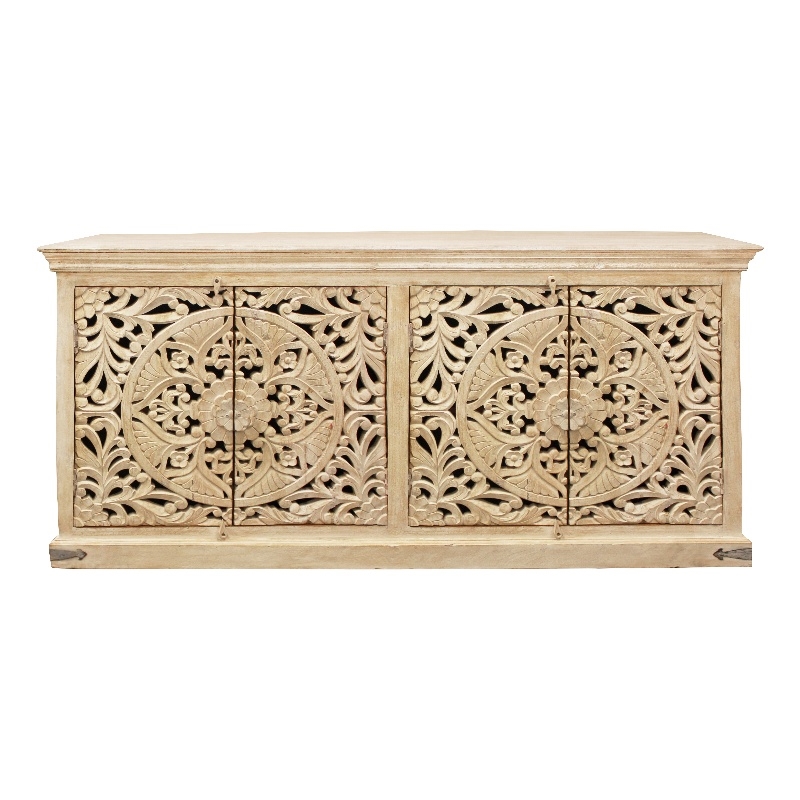 Pemberly Row 4-Door Sideboard in Distressed White Mango Wood Finish