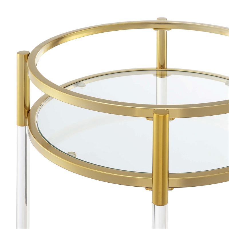 Pemberly Row Two-Tier Acrylic Round Bar Cart with Gold Chrome Frame