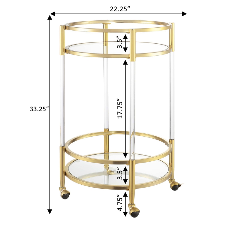 Pemberly Row Two-Tier Acrylic Round Bar Cart with Gold Chrome Frame