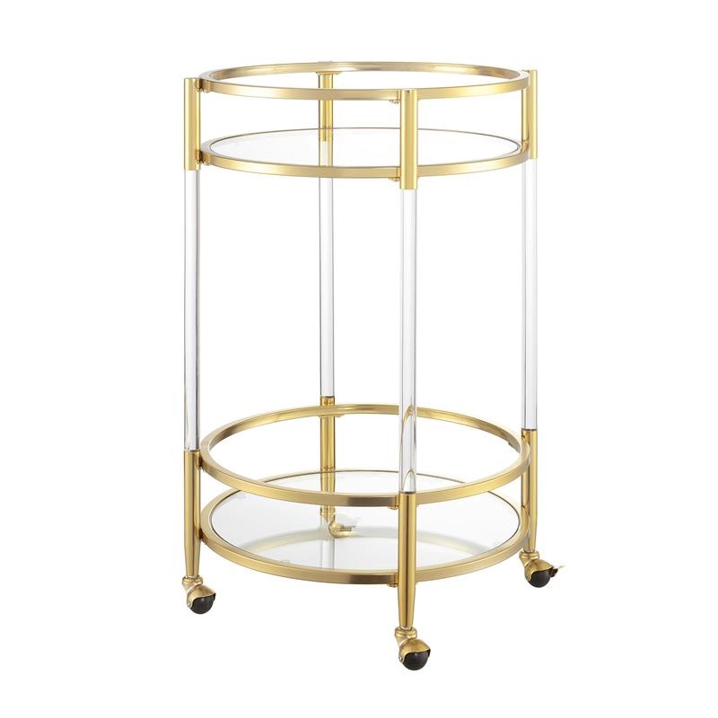 Pemberly Row Two-Tier Acrylic Round Bar Cart with Gold Chrome Frame