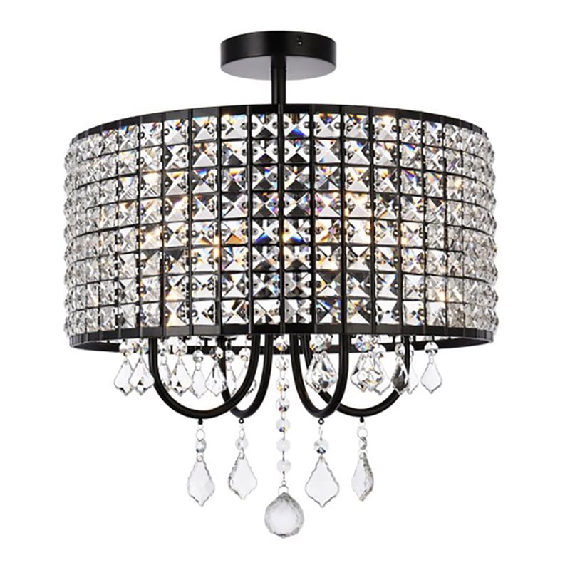 Pemberly Row 4-Light Transitional Flush Mount Iron and Crystal Black