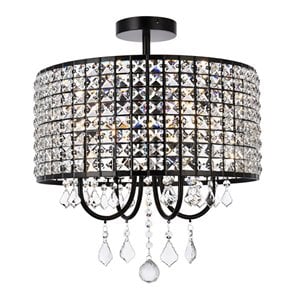 Pemberly Row 4-Light Transitional Flush Mount Iron and Crystal Black