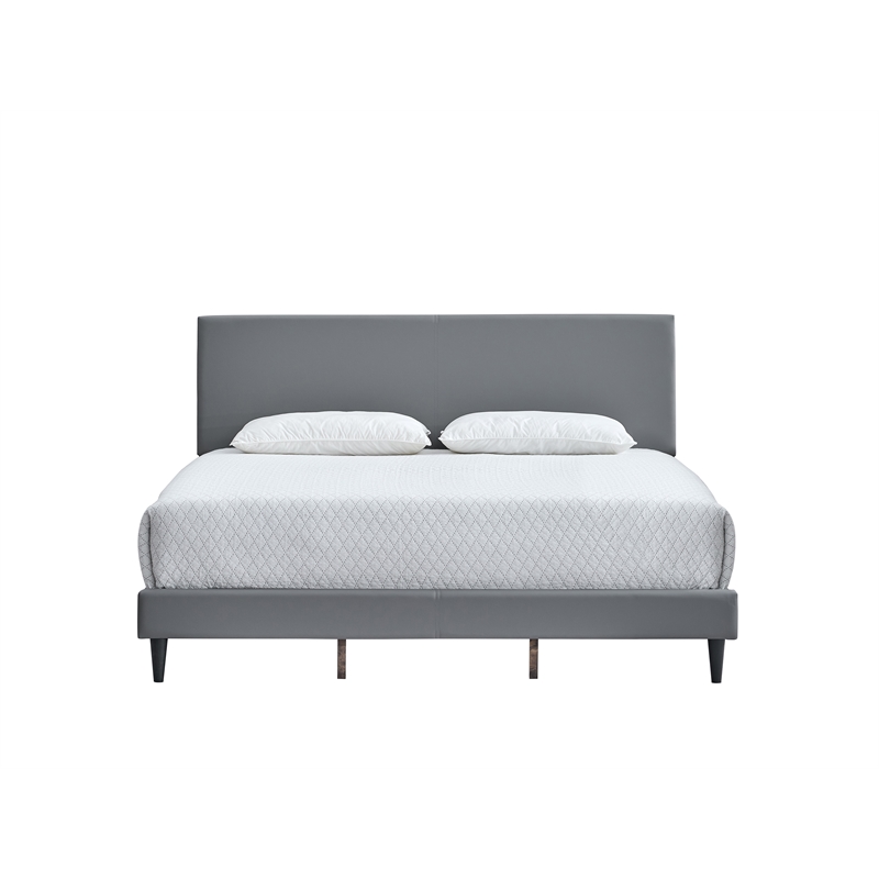 Pemberly Row Modern Faux Leather King Platform Bed in Grey